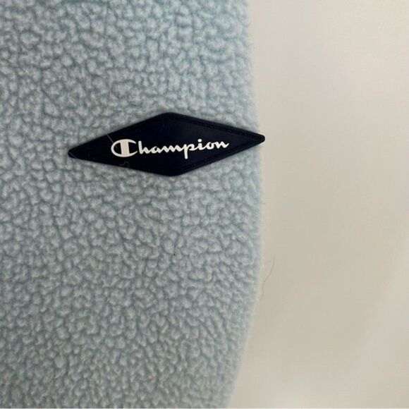 Women's Champion Logo Sherpa Fleece Hooded Pullover Sweater Light Blue XL - Picture 5 of 10
